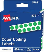 Avery Color-Coding Permanent Labels, 1/4 Inch Round Stickers, Green, Non-Printable, 450 Dot Stickers Total (5791)