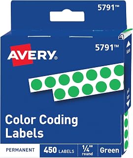 Avery Color-Coding Permanent Labels, 1/4 Inch Round Stickers, Green, Non-Printable, 450 Dot Stickers Total (5791)