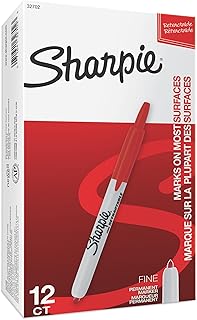 Sharpie Retractable Permanent Markers, Fine Point, Red, 12 Count - Home, School, Office, Teacher Supplies