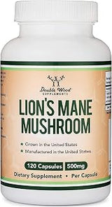 Organic Lion's Mane Mushroom 1,000mg, Memory + Focus Support, 120 Capsules | Supplement for Brain, Gut, and Heart Health, Grown in USA, Nerve Healthy (NGF) + Immune System Support, 3rd-Party Tested