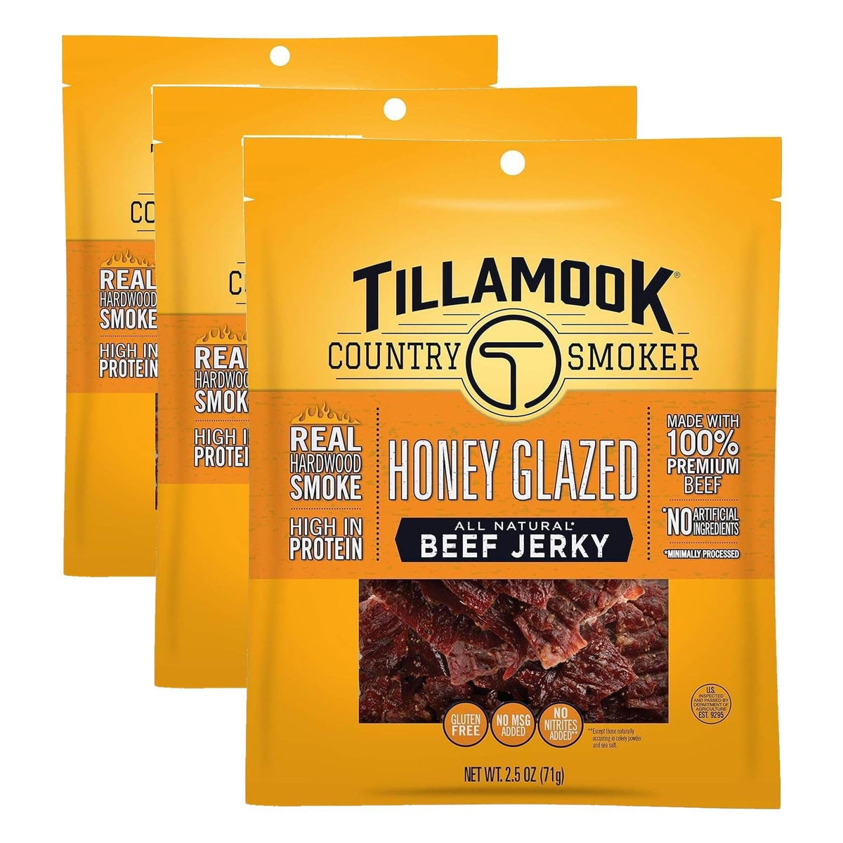 TILLAMOOK COUNTRY SMOKER Honey Glazed / 2.5 Ounce (Pack of 3) / 1 Jerky
