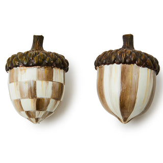 MacKenzie-Childs Acorn Sculptures, Set of 2, Mocha Check