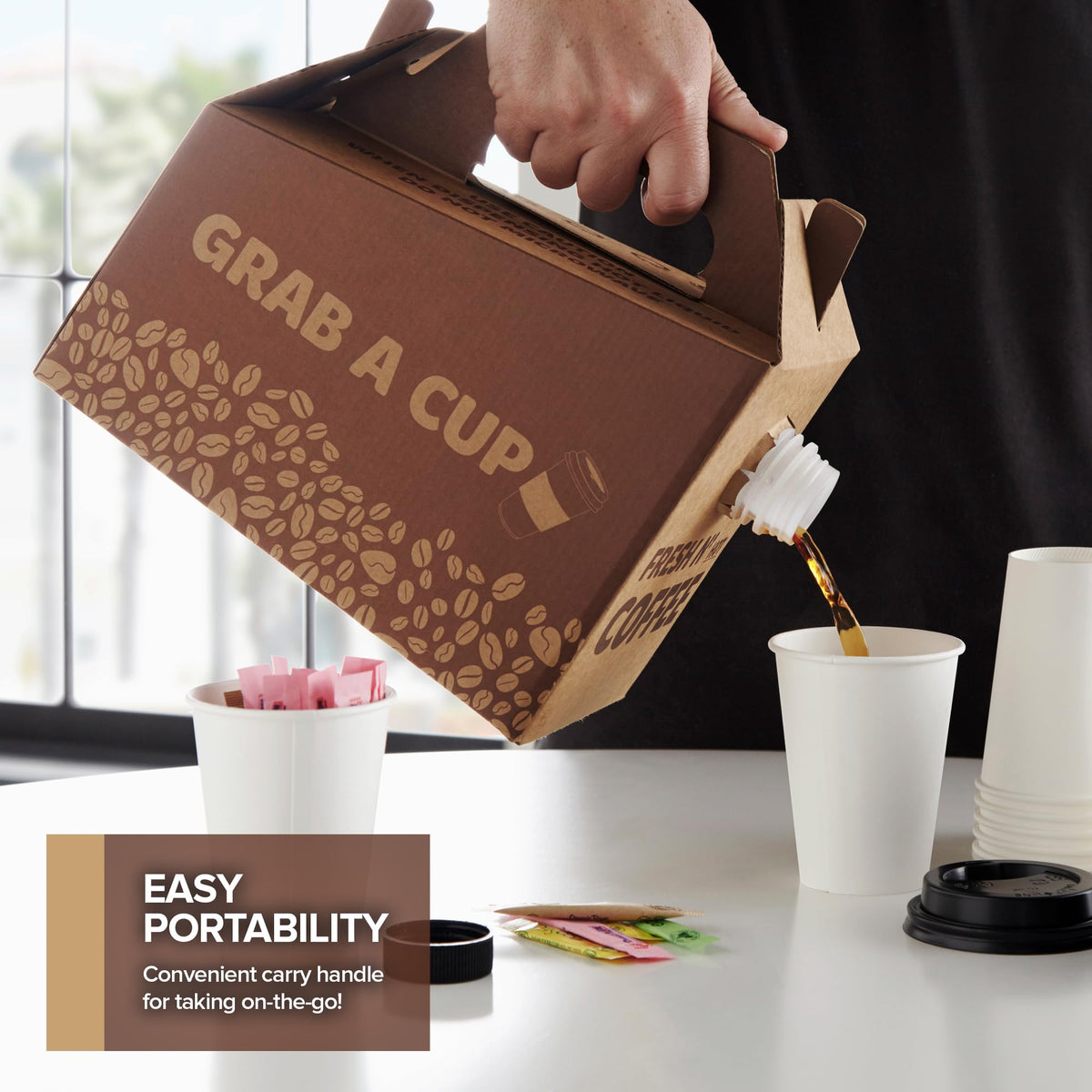 (5 Pack) 96 oz Disposable Coffee Box Dispensers by Stock Your Home – 96 oz Pack of 5, 13.5 liters, Plastic, Brown, Pack of 5