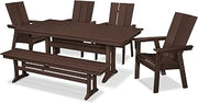 Polywood Modern Adirondack 6-Piece Farmhouse Dining Set with Bench (Mahogany)