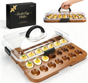 Renmxj Deviled Egg Tray, Acacia Wood Base with 28 Slots, Black