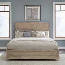 Liberty Furniture Brentwood King Panel Bed Contemporary Bedroom Bed Frame - Sandstone Oak Wood