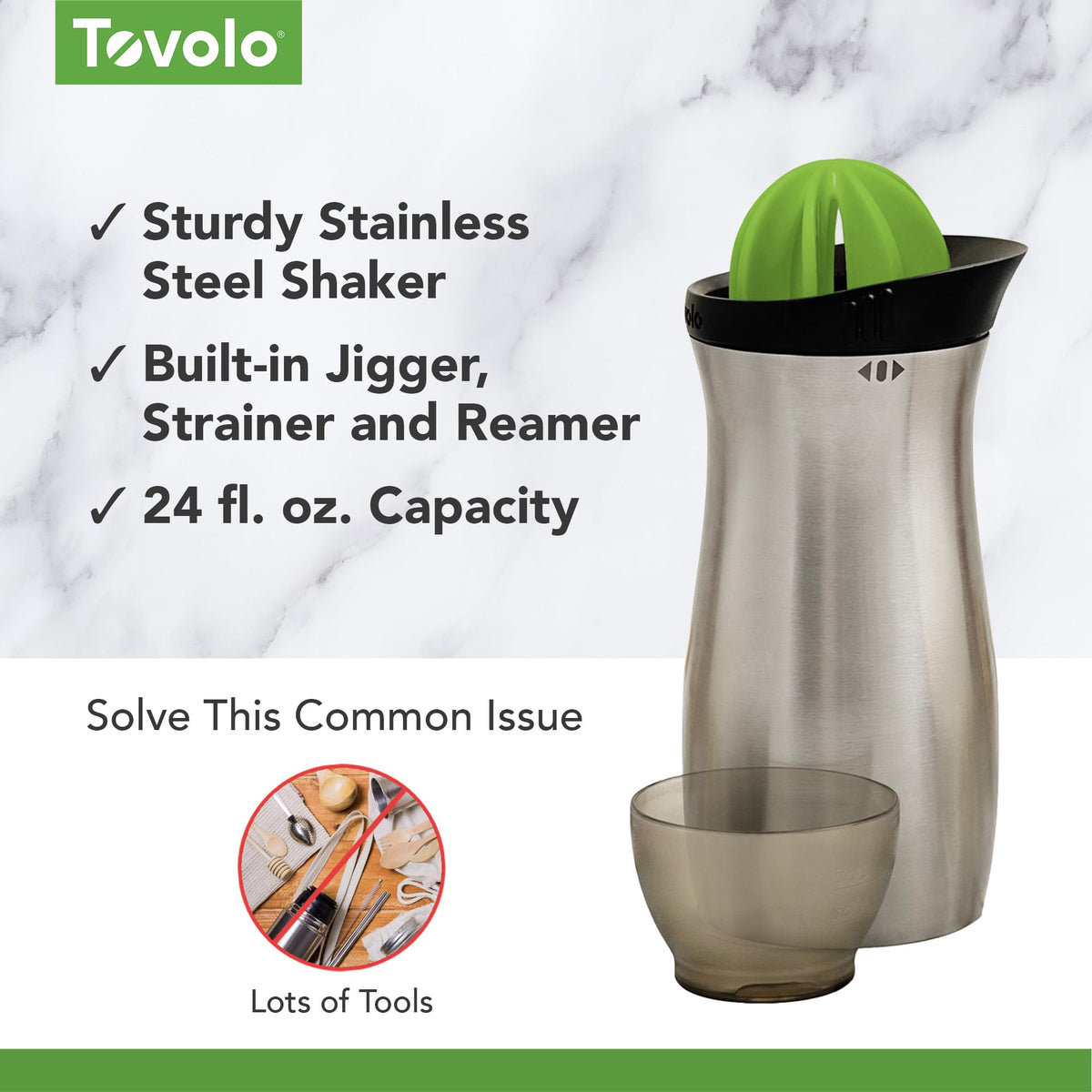 Cocktail Shaker Barware Stainless, 1 Count by Tovolo – One Size (Pack of 1), 24 ounces, Stainless Steel, Model 81-9264