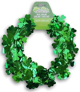 St. Patrick's Day Green Shamrock Tinsel Wire Garland-25 Feet Long,Gold,9'