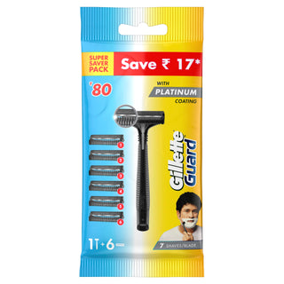 Guard Manual Shaving Razor Blades - 6 Cartridges by Gillette – 1 Count (Pack of 1), Silver, Model 101487408
