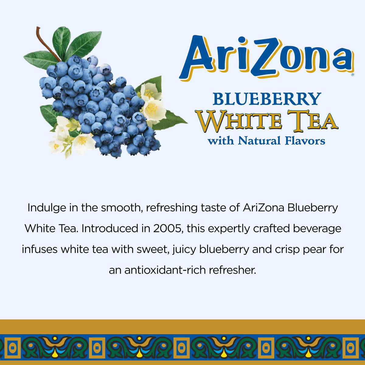 AriZona Blueberry White Tea / 22 Fl Oz (12 Pack) / 12 Iced Tea