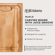 J.K. Adams Maple Wood Cutting Board, Juice Channel, 20 x 14 Inch