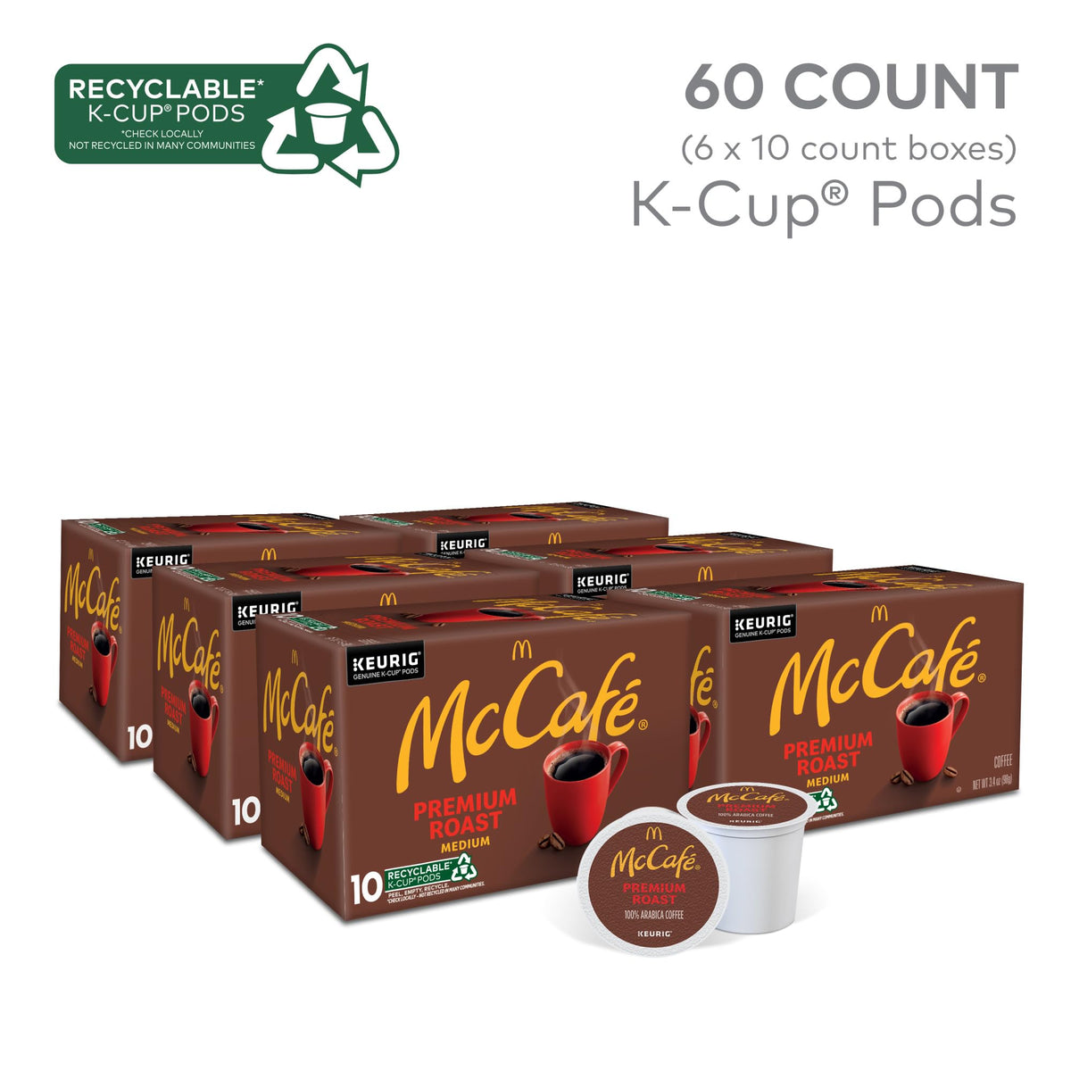 Premium Roast Coffee by McCafe – 10 Count (Pack of 6), Pack of 6