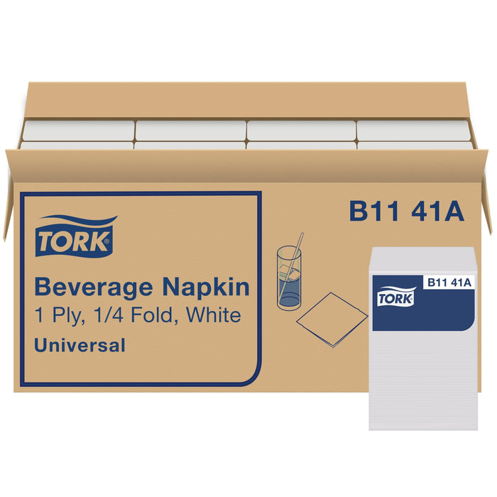 Tork White Beverage Napkin, 1/4 Fold 1-ply, 8 x 500 napkins, B1141A