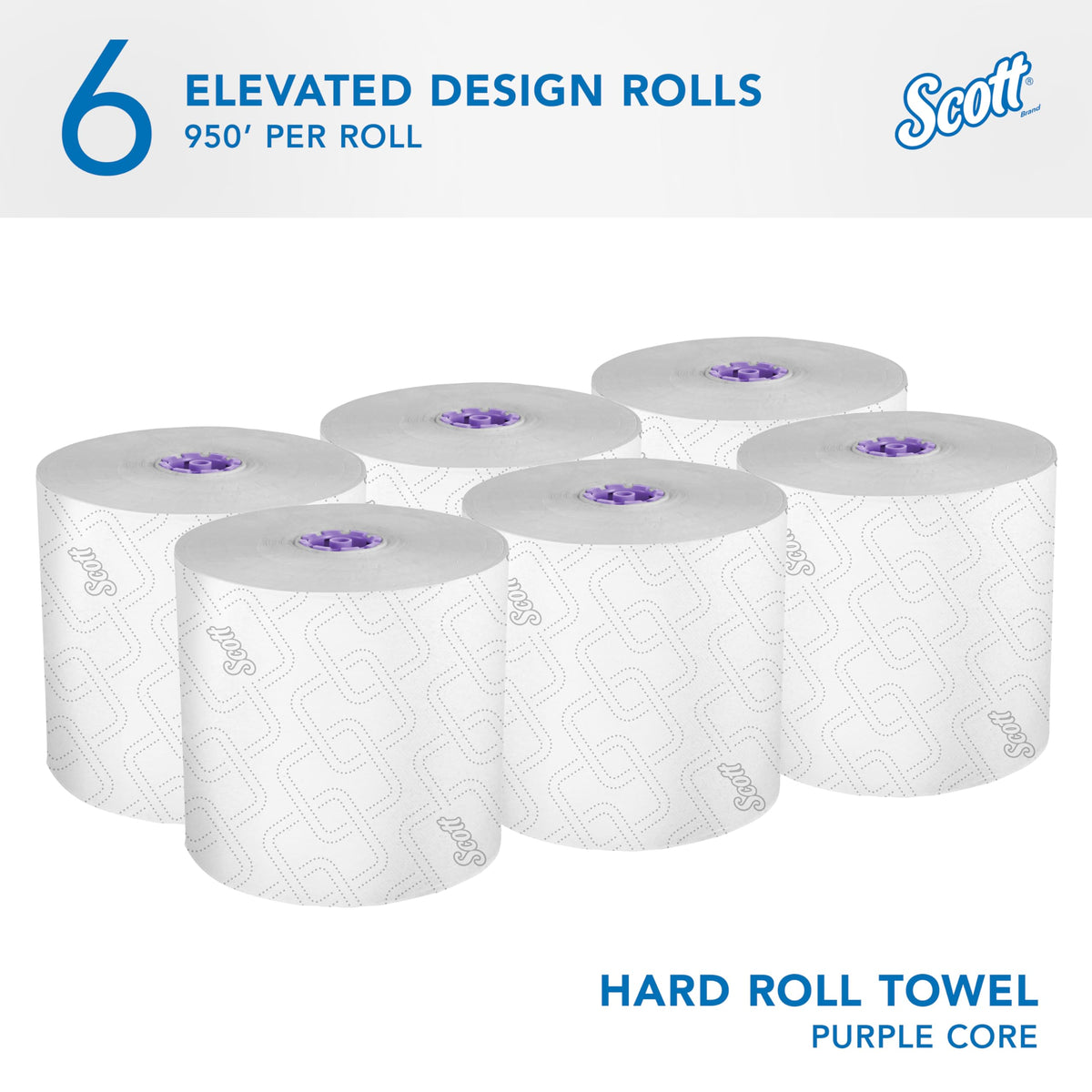 Hard Roll Paper Towels by Scott Professional – 6 Rolls × 950'/Roll - Elevated Design, Paper, White, Pack of 6, Model 02001