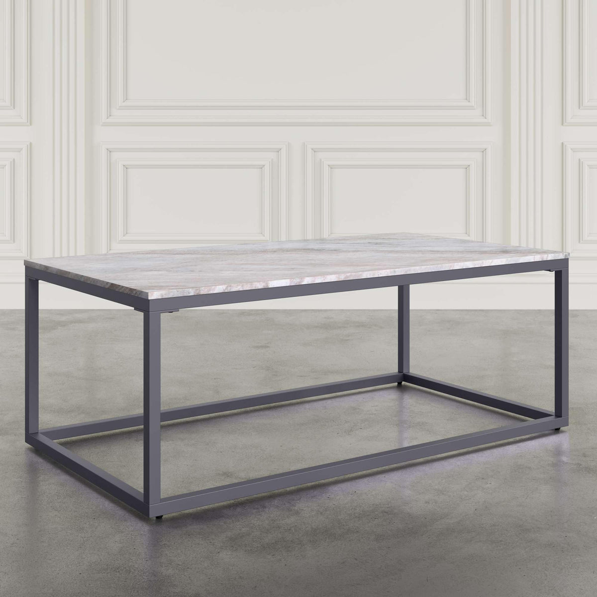 Wynn 48" Modern Luxe Solid Marble Coffee Table by Jofran Inc. – Marble, Grey Marble, Model 2568-1