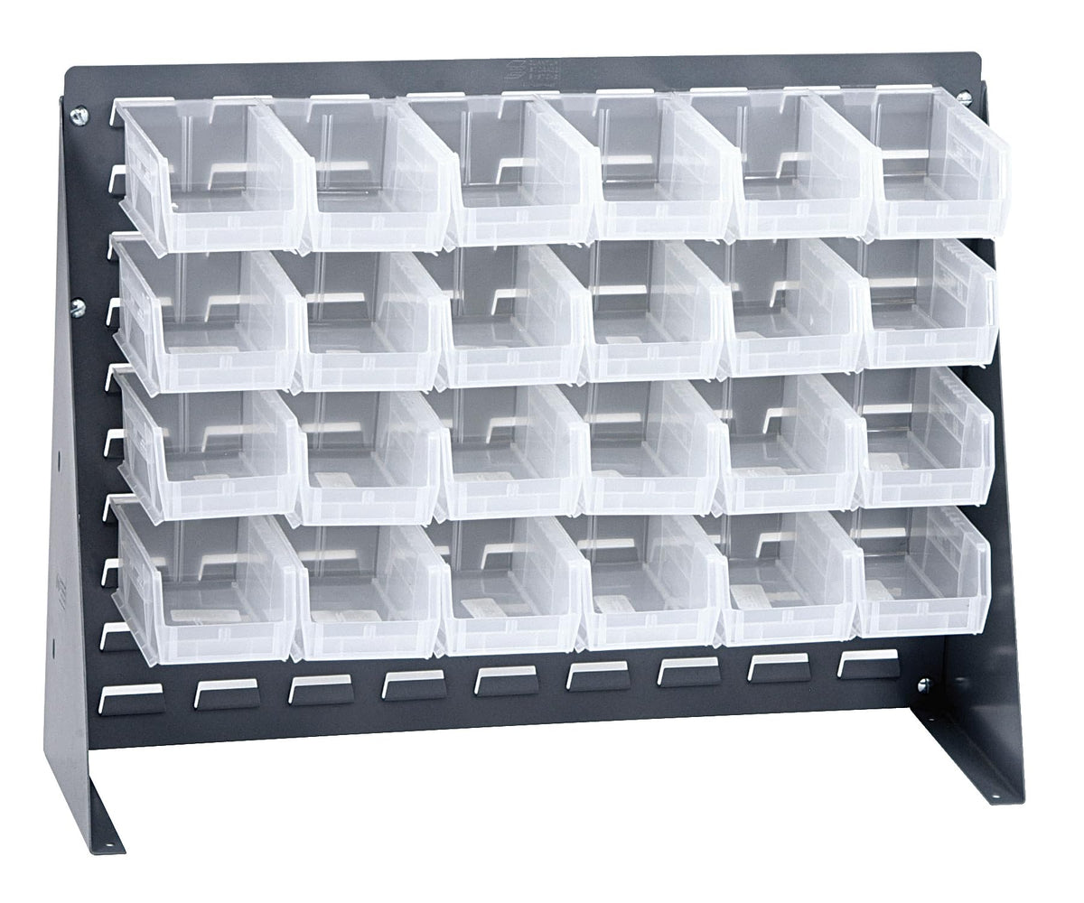 QUANTUM STORAGE SYSTEMS Clear / 21" H x 28" W x 8" D / 6" L x 5" W x 3" H 24 Ultra Clear Bins Open Storage Bins