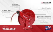 1/2-Inch by 50-Feet Spring Driven Hose Reel for Air/Water by Reelcraft – 1/2 in. x 50 ft., Steel, Red, Model 7850 OLP