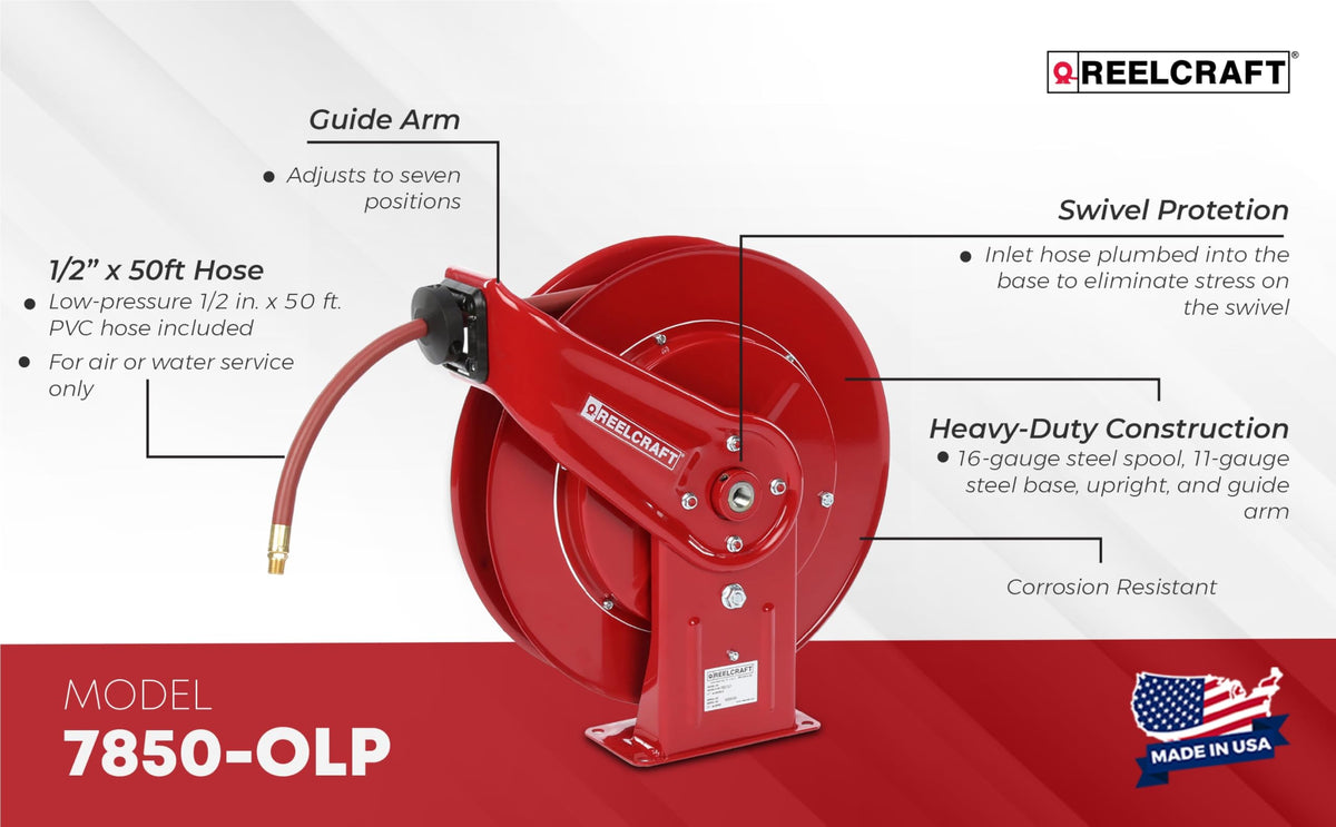 Reelcraft 1/2 in. x 50 ft. / 3/8" Hose End / Red Hose Reels