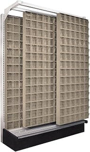 QUANTUM STORAGE SYSTEMS Quantum G-725569-56IV Gondola Slider System with QTB305, QTB306, QTB309 Ivory Container Bins | for Commercial Product Merchandising Display | (364) Bin Compartments | 48"W x 19"D x 75"H, Carbon Steel