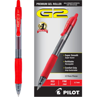 G2 Fine Point Red Gel Ink Pens by PILOT – 12 Count (Pack of 1), Plastic, Red Ink, Model 31022
