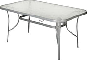 Flash Furniture Commercial Grade 35x59 in Steel Rectangular Table, Silver | Umbrella Hole, Tempered Glass