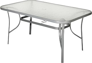 Flash Furniture Commercial Grade 35x59 in Steel Rectangular Table, Silver | Umbrella Hole, Tempered Glass