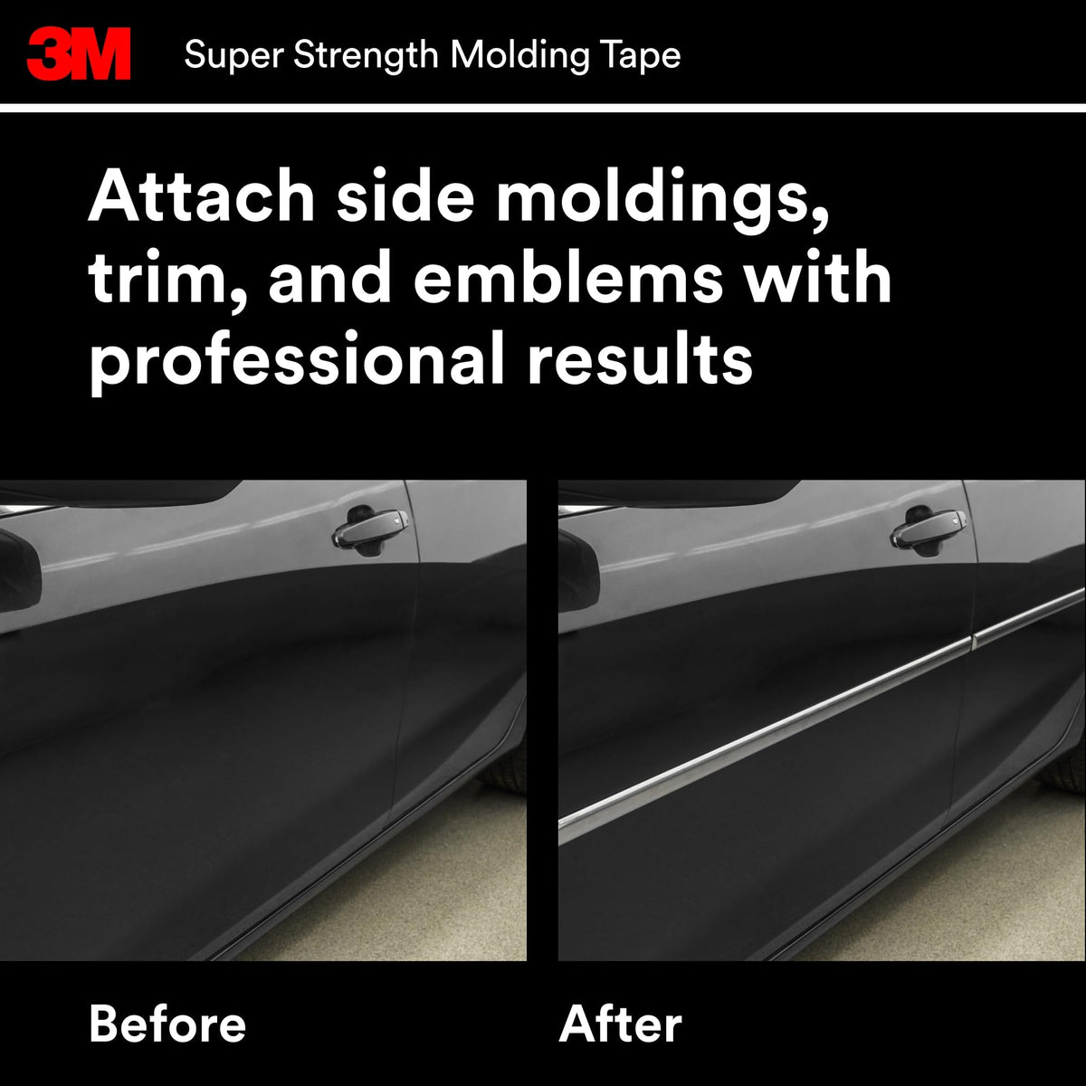 Super Strength Molding Tape by 3M – 1/2 Inch x 15 Ft, 4 Rolls, VHB, Black, Pack of 3, Model 3614