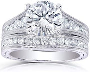 Moissanite & Channel Bridal Ring Set 14k White Gold