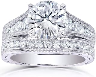 Moissanite & Channel Bridal Ring Set 14k White Gold