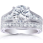 Moissanite & Channel Bridal Ring Set 14k White Gold by Kobelli – 11, White Gold, White, Model MZ61932R-ED