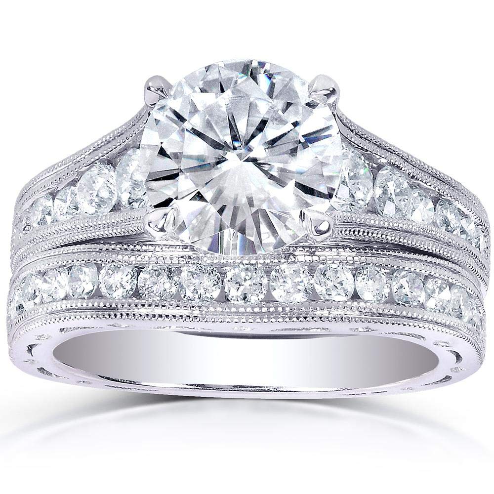 Moissanite & Channel Bridal Ring Set 14k White Gold by Kobelli – 11, White Gold, White, Model MZ61932R-ED