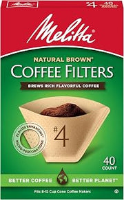 Melitta #4 Cone Coffee Filters, Unbleached Natural Brown, 40 Count (Pack of 12) 480 Total Filters Count - Packaging May Vary