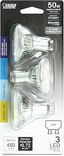 Feit Electric MR16 LED Reflector Light Bulb, 50W Equivalent, Dimmable, GU10 Base, 90+ CRI, 450 Lumen, Adjustable Color Temperature Track Lighting, 25,000-Hour Lifespan, BPMR16GU10503CCTCA/3, 3-Pack