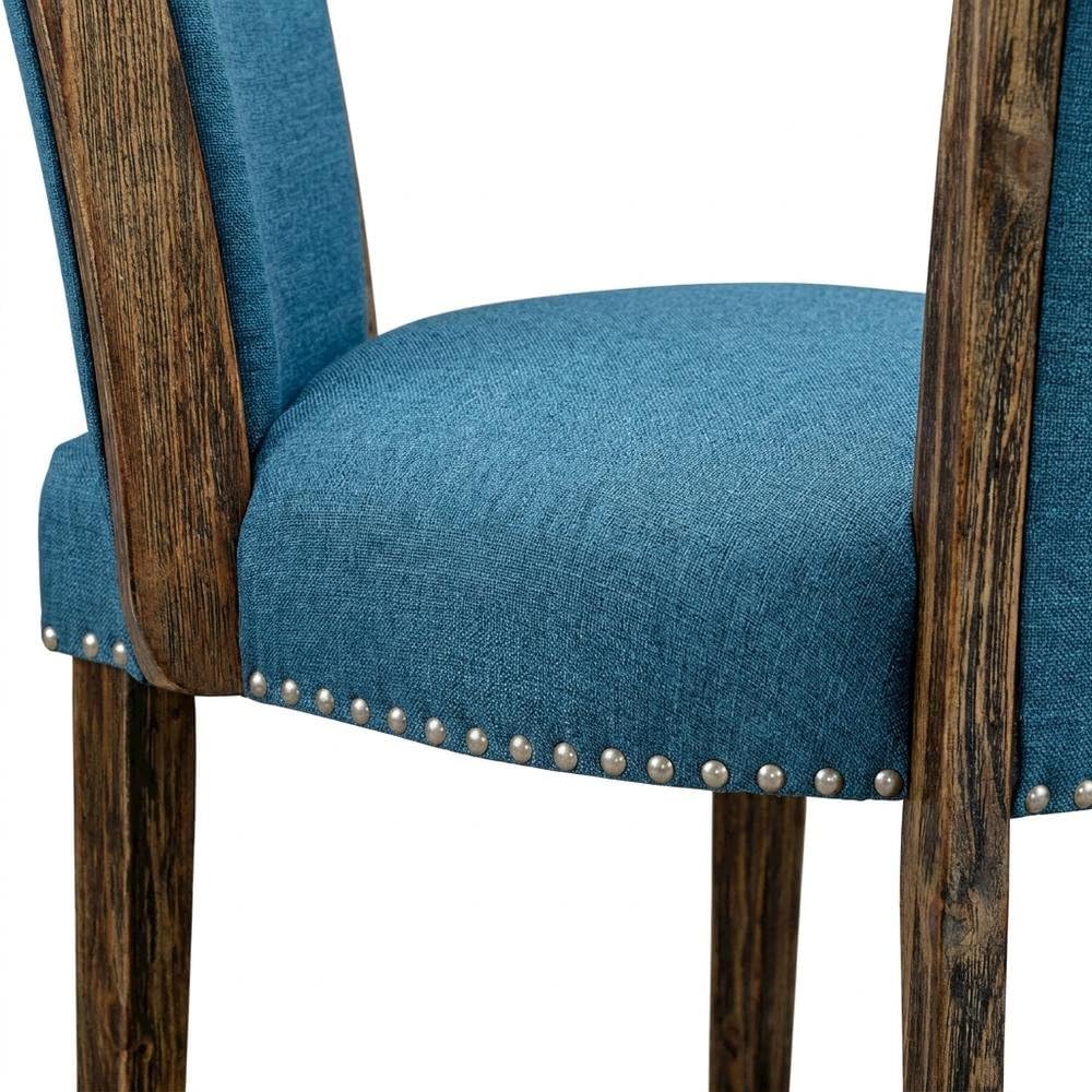 Linen-Upholstered Dining Chairs Set of by Furnifact – Wood, Blue, Pack of 2