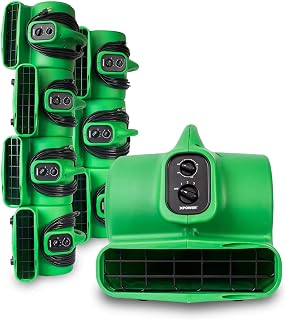 XPOWER P-430AT Medium Sized Air Mover, Carpet Dryer, Floor Blower, and Utility Fan- Features a Timer & Built-in Power Outlets – Green (8 Fans)