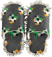 Microfiber Cleaning Slippers Soccer Graffiti Splash | Washable Mop Shoes Slipper for Men/Women House Floor Dust Cleaner