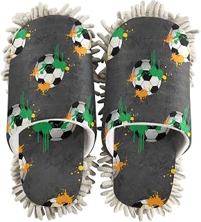 Microfiber Cleaning Slippers Soccer Graffiti Splash | Washable Mop Shoes Slipper for Men/Women House Floor Dust Cleaner