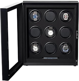 Paragon 9 Macassar Automatic Watch Winder Box for Automatic Watches, 9 Slot Macassar Wood with RGB LED Light