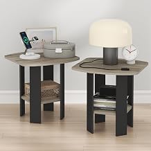 Furinno TIDUR Night Stand Set of 2, Nightstand with Shelf, French Oak