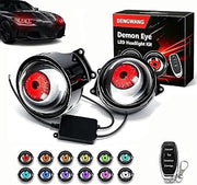 Demon Eyes Survival Kit, Dynamic Demon Eye Headlights for Car (33 Modes-2) | 33 Mode with Remote Control, Halloween LED Devil Eyeball Fog Lights Headlights Universal for Car, SUV and Motorcycle