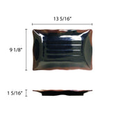 Tenmoku melamine dinnerware collection 13 1/2" x 9 1/8" wave rectangular plate by Thunder Group – Large, Melamine, Black brown, Model 2414TM
