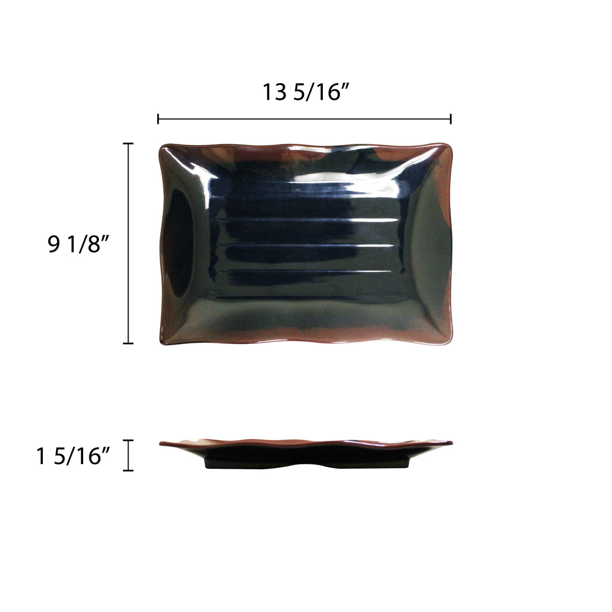 Tenmoku melamine dinnerware collection 13 1/2" x 9 1/8" wave rectangular plate by Thunder Group – Large, Melamine, Black brown, Model 2414TM
