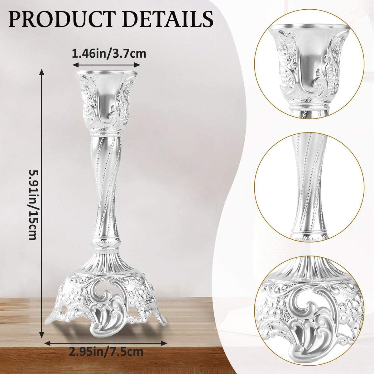 Ohmique Candlestick Holders, Silver Plated Set of 2, Silver