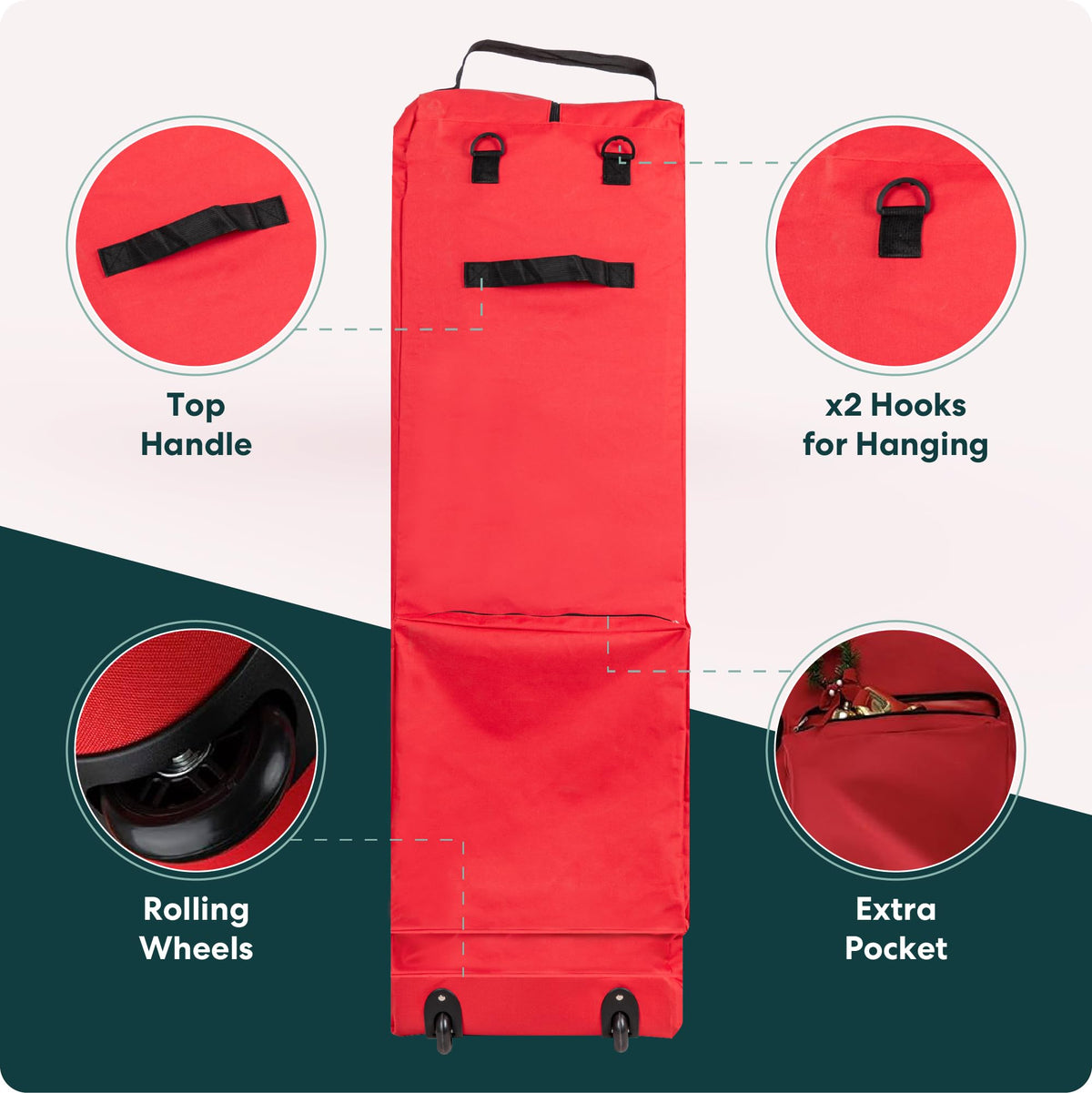 Handy Laundry Tree Storage Bag With Wheels, 9 Ft, Red