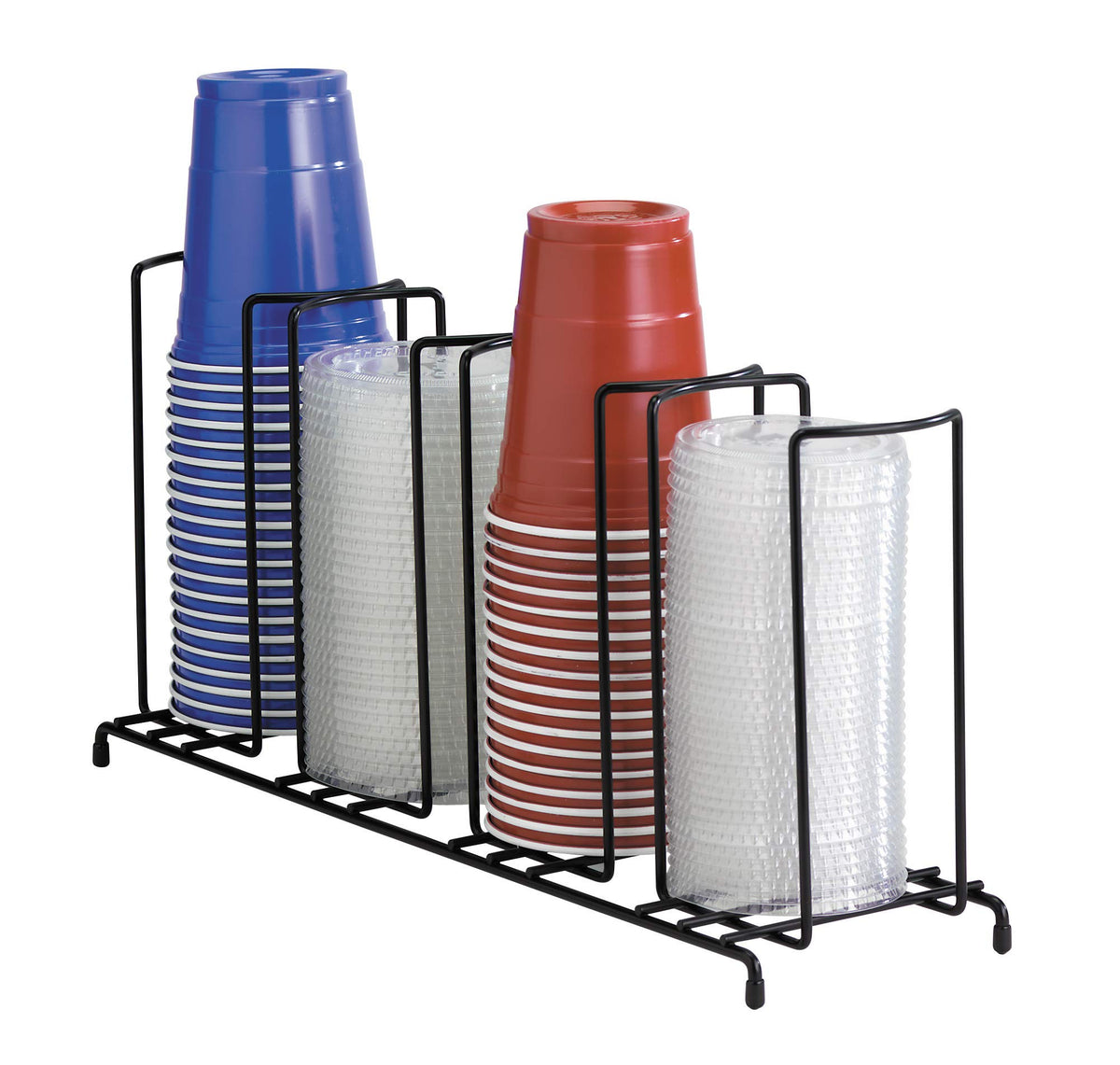 DISPENSE-RITE 8-1/2" H x 18-1/2" W x 5" D / 4 Section / Black Cup Holders