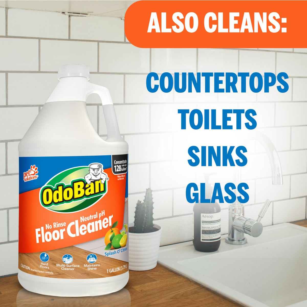 Pet Solutions No Rinse Neutral pH Floor Cleaner Concentrate by OdoBan – 128 Fl Oz (Pack of 2), Clear, Pack of 2, Model 361B61