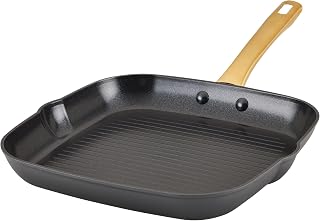 Farberware Forged Induction Ceramic Cookware Nonstick Square Grill Pan/Griddle Pan, Dishwasher Safe, Suitable for All Stovetops, 11 Inch - Black and Gold