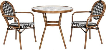Flash Furniture 31.5" Glass Top Table and 2 Stack Chairs, Black/White
