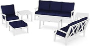 Polywood Braxton Deep Seating Set, White/Navy
