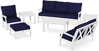 Polywood Braxton Deep Seating Set, White/Navy